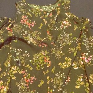 Lauren Conrad Green Floral Blouse